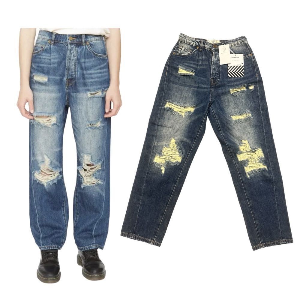 Free People x Sandrine Rose Distressed Wide Leg Oversized Jeans Size 26 NWT